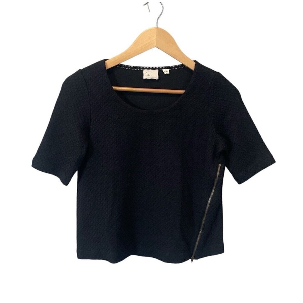 Anthropologie Postmark black textured zipper blouse Xsmall Shirt Top SS